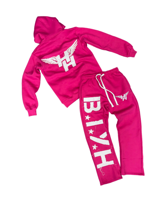 BIYH Distressed Sweatsuit - Pink